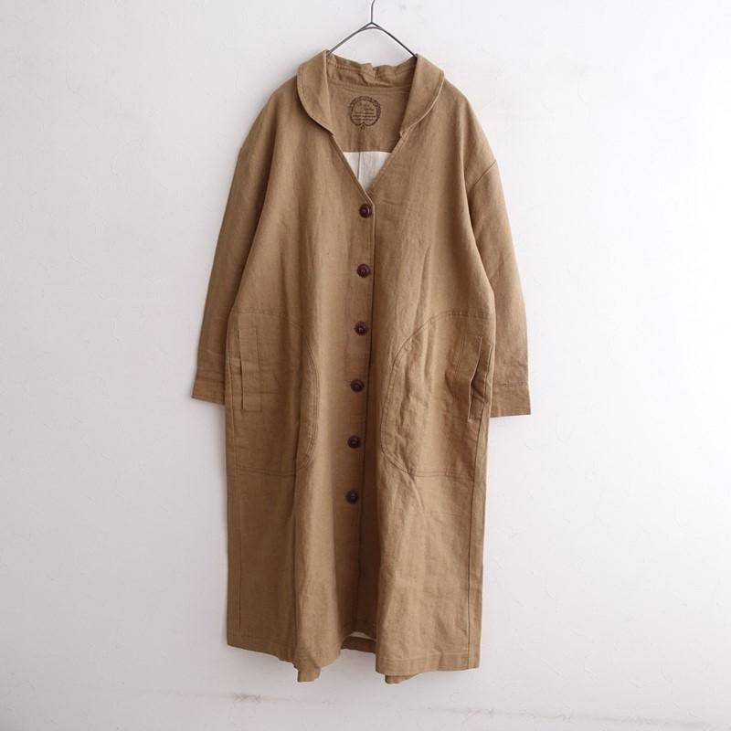 マシュカシュ Mashu Kashu *リネンコットン丸襟Vネックコート*麻綿