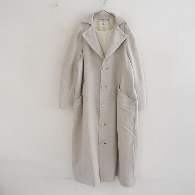 GASA*（ガサ） GASA *ウールリネンロングコート*M毛麻ライトグレー