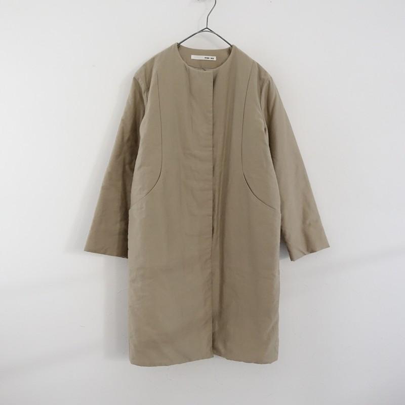 evam eva（エヴァムエヴァ） *中綿ノーカラーコート*1コットンベージュ