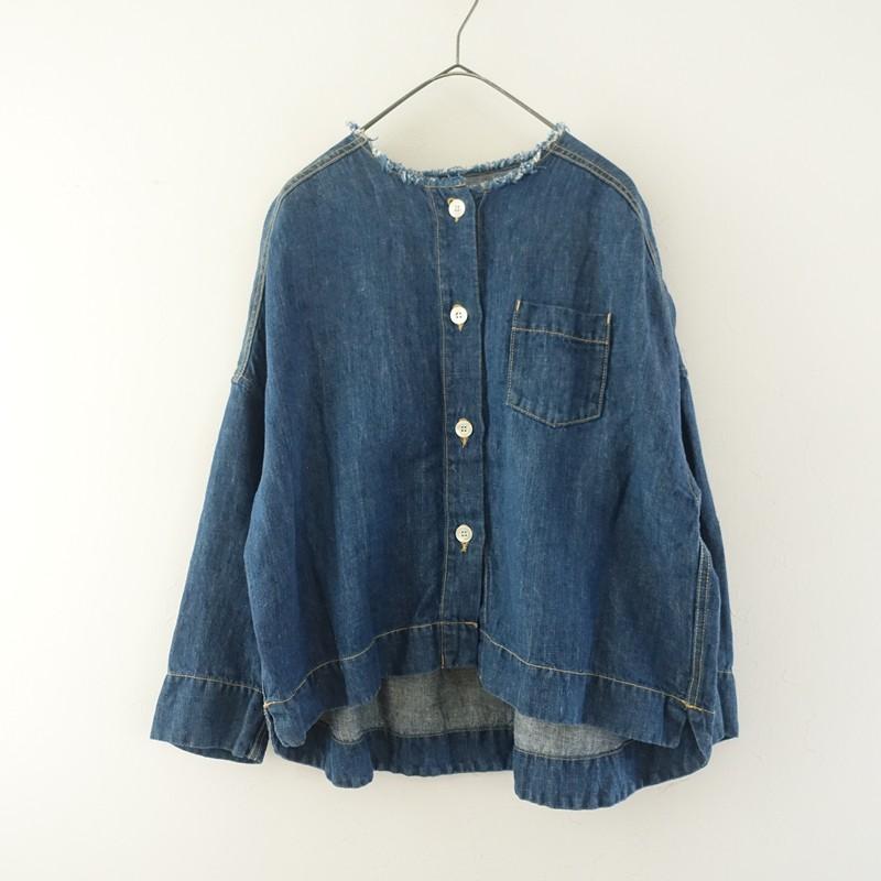 pual ce cin ピュアルセシン *リネンデニムノーカラーシャツジャケット