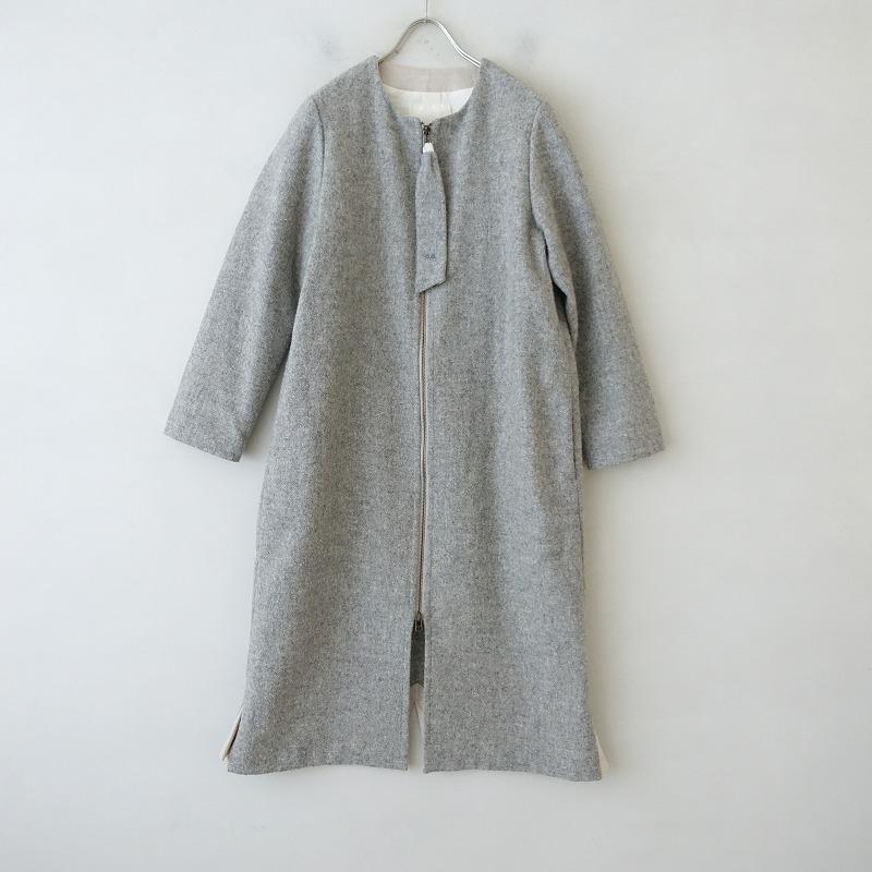 ガサグルー GASA grue *ダブルジップウールノーカラーロングコート*M  