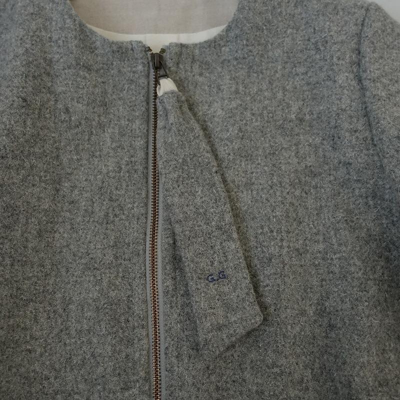 ガサグルー GASA grue *ダブルジップウールノーカラーロングコート*M  