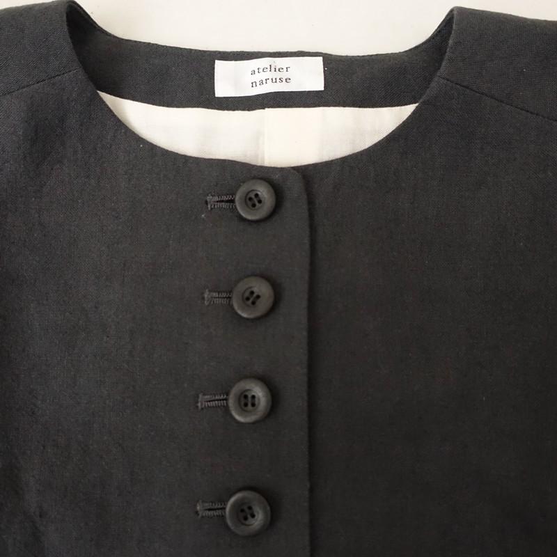 アトリエナルセ atelier naruse *ナチュラルリネンクロップドジャケット*Fノーカラーチャコールグレー(jk33-2504-142)【01A62】