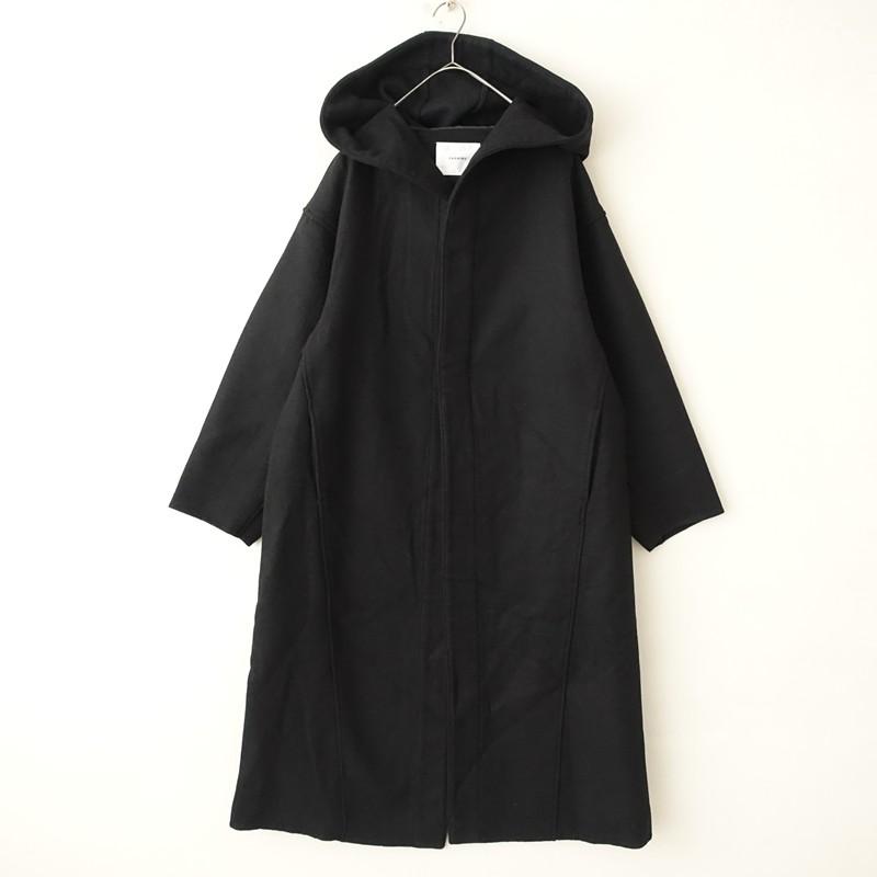 ファシル FASHIRU *ウールブレンドフーディロングコート*黒ブラック 
