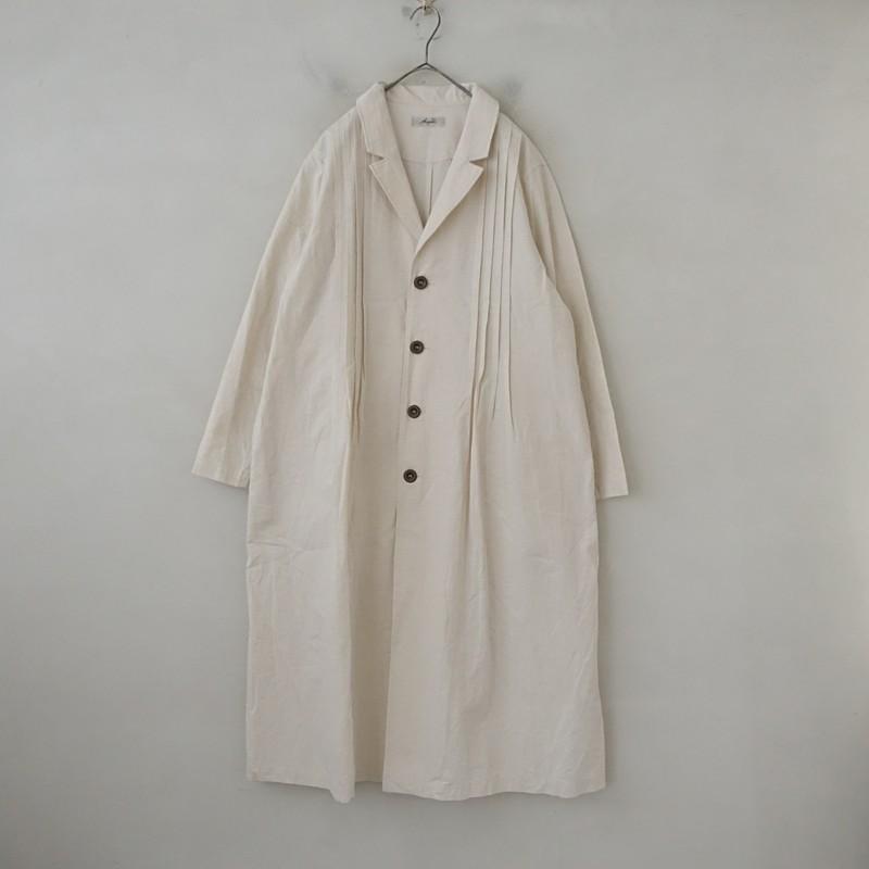美品 イチアンティークス リネン混 コットン ロングコート ピンタック カーキ ICHI Antiquites イチ アンティークス ICHI Antiquite's *コットン