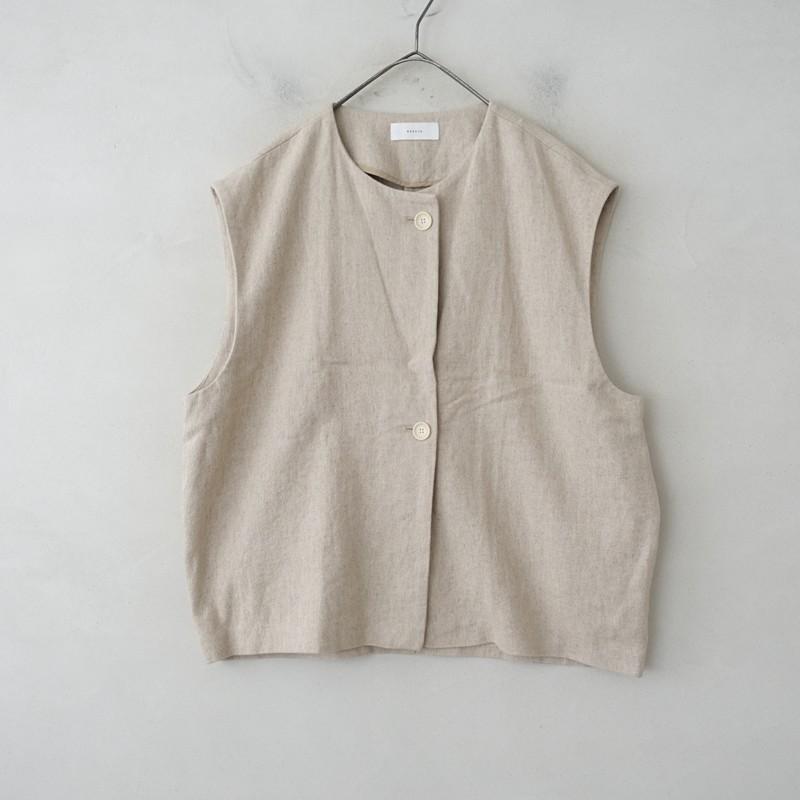 【状態良品】kagure かぐれ/リネンレーヨンベスト麻混素材ベージュナチュラル 14ce014-84414-01b.jpg