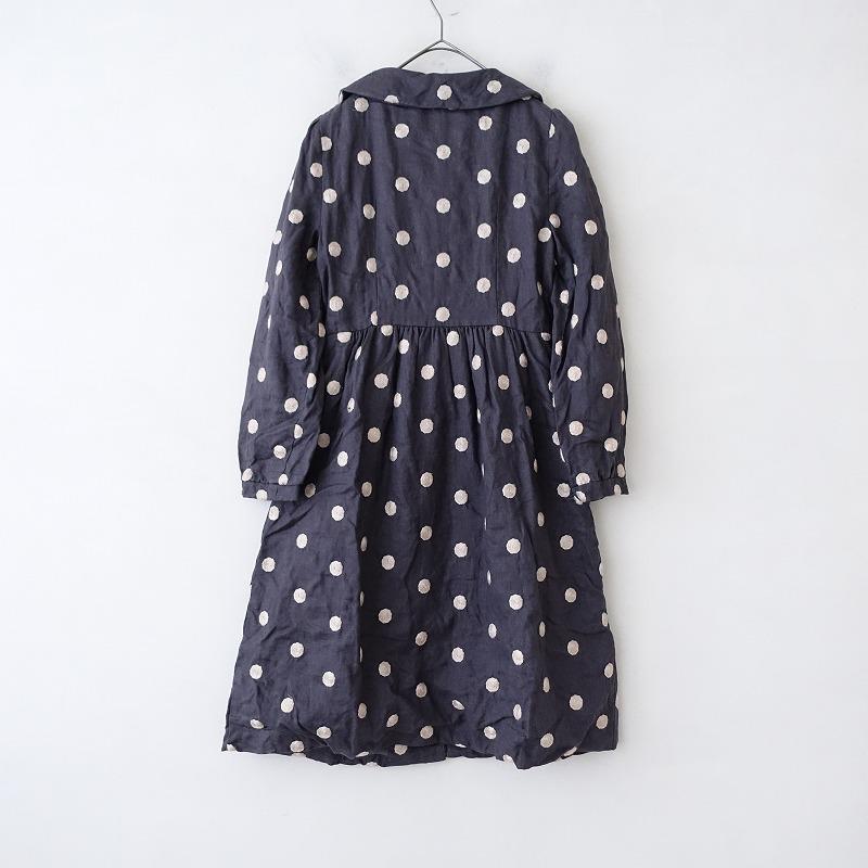 TOCCA トッカ 花柄 Aライン カットワーク レースコート ネイビー4 TOCCA（トッカ） 【染】トッカ *リネン丸襟ギャザー切替刺繍ワンピース
