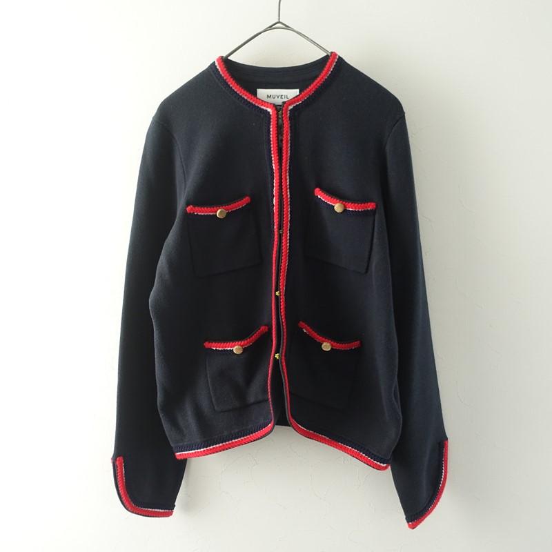 新品　タグ付　MUVEIL ミュベール　メッシュニット　バイカラー　セットアップ MUVEIL（ミュベール） 【定価4.6万】ミュベール *ニットジャケット*36