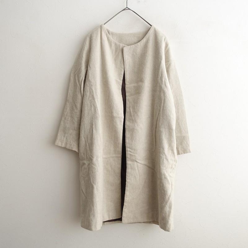 フォグリネンワーク FLW *ウールリネン起毛ノーカラーコート*FLW