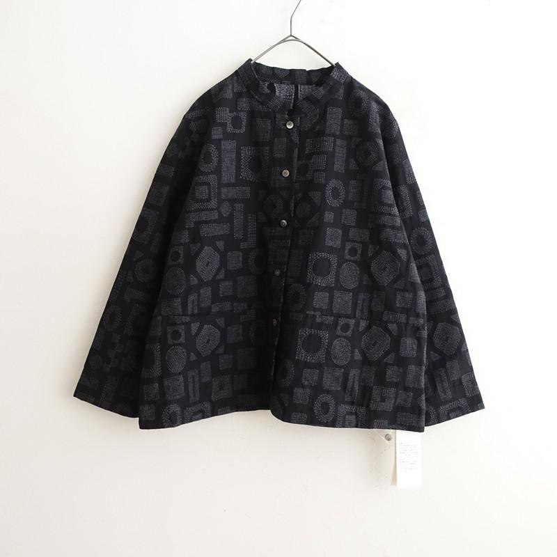 美品/定価4.6万】群言堂 *幾何学ステッチジャガードブラウス寒蘭かん