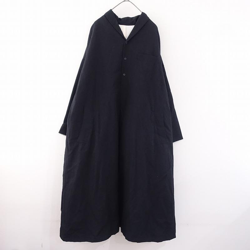 【定価6.9万】マスノウデザイン masnou design HUMAN*ウールリネンワンピース*1羊毛麻ロングドレスブラック(k27-2502-82)【71C52】