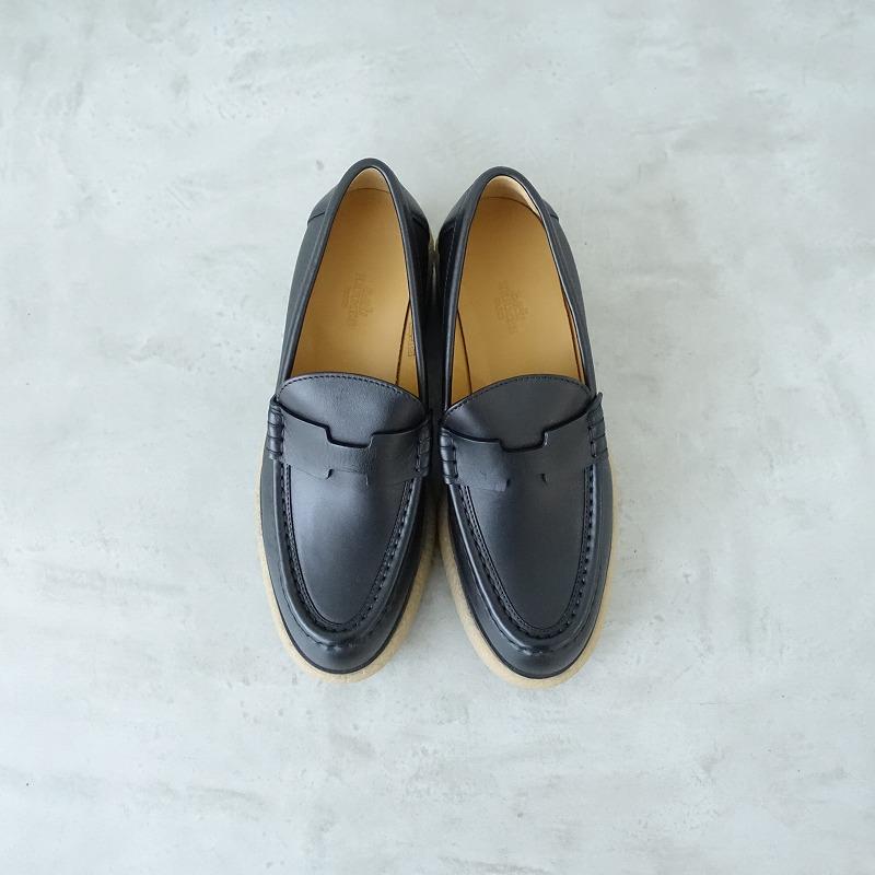 未使用】エルメス HERMES *ダブリン ローファー 24*レザー皮革黒厚底