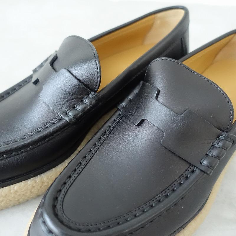 未使用】エルメス HERMES *ダブリン ローファー 24*レザー皮革黒厚底