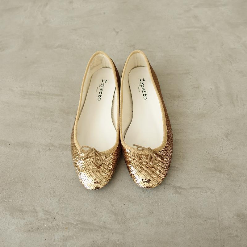 【Repetto 】ゴールド バレエシューズ　フラットシューズ 定価4.6万】レペット repetto *CENDRILLON スパンコールバレエ