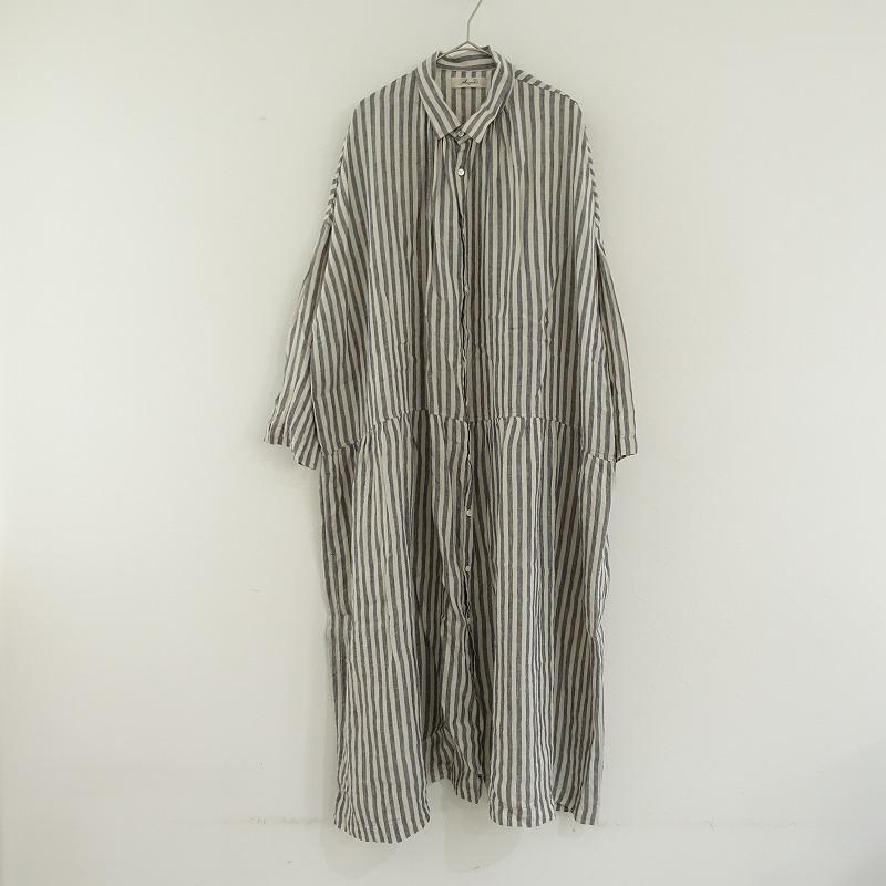 美品】イチアンティークスストライプワンピース リネン ロング ゆったり