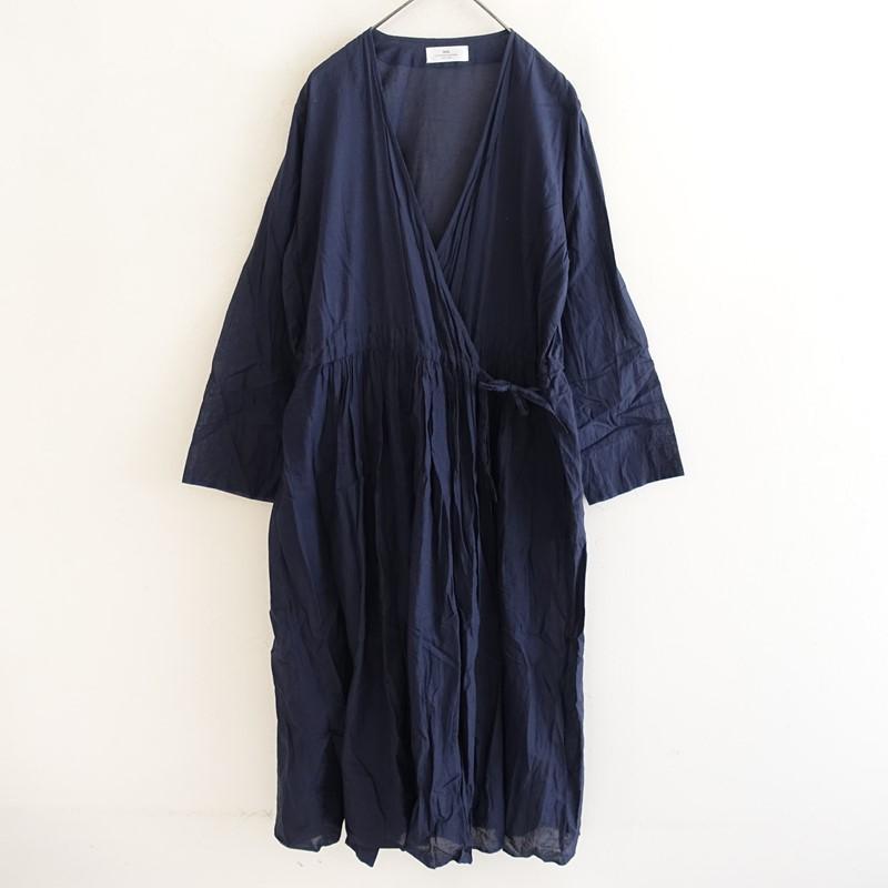 メゾンドソイル　カシュクールワンピース　ネイビー 美品】ソイル soil*コットンウエストギャザーカシュクールワンピース*2