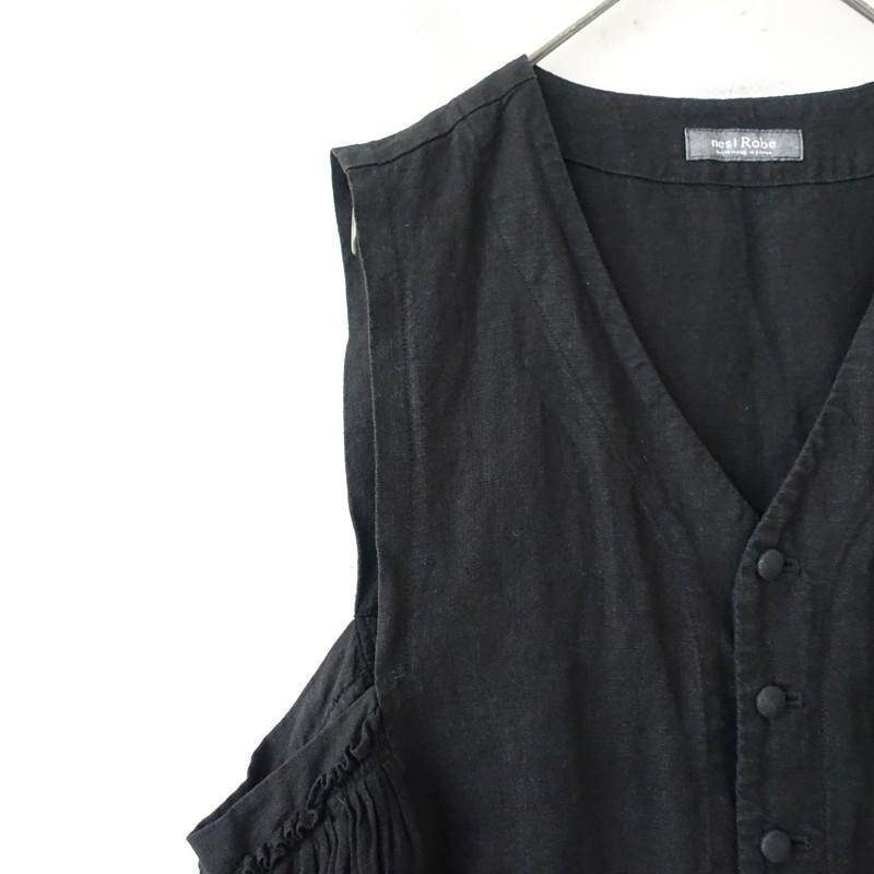 【nestRobe】ブラックリネンサイドガーゼベスト nest Robe（ネストローブ） 【2025/定価2.8万】ネストローブ *リネン