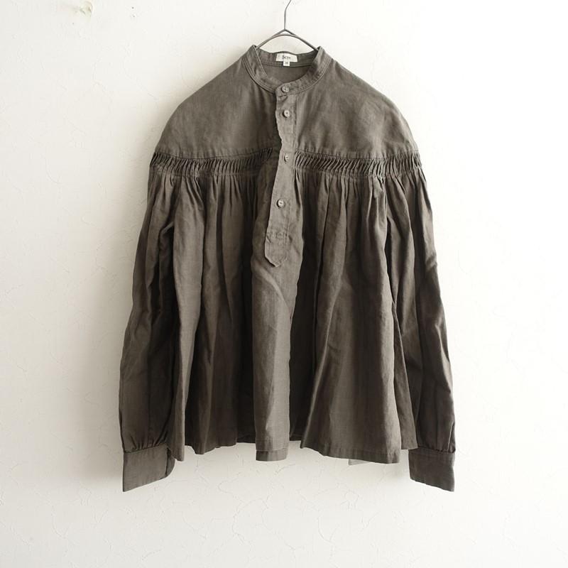 Scye（サイ） *リネンピンタックプルオーバーブラウス*38高密度ダーク