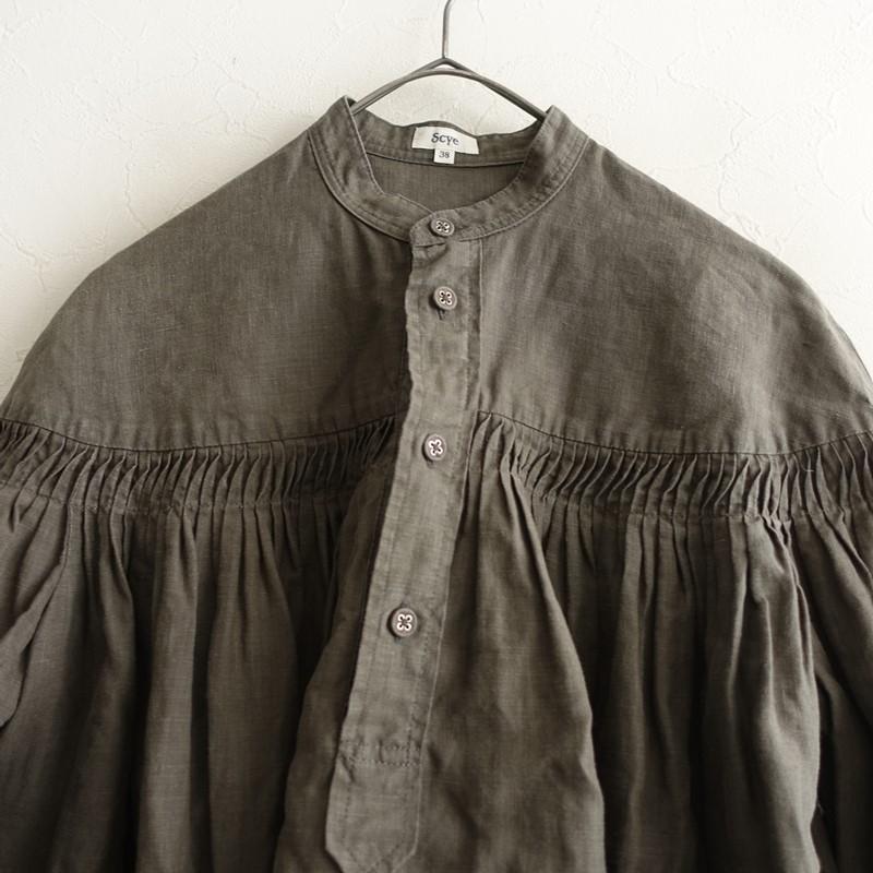 Scye（サイ） *リネンピンタックプルオーバーブラウス*38高密度ダーク