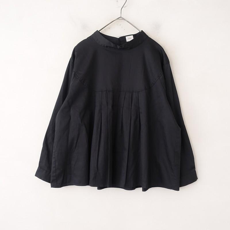 tumugu（ツムグ） *ハイネックプリーツブラウス*F黒ブラックシャツ長袖 
