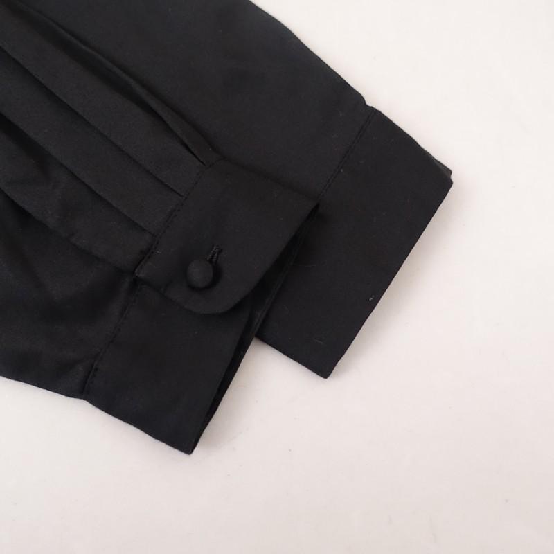tumugu（ツムグ） *ハイネックプリーツブラウス*F黒ブラックシャツ長袖