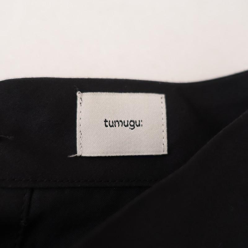 tumugu（ツムグ） *ハイネックプリーツブラウス*F黒ブラックシャツ長袖 