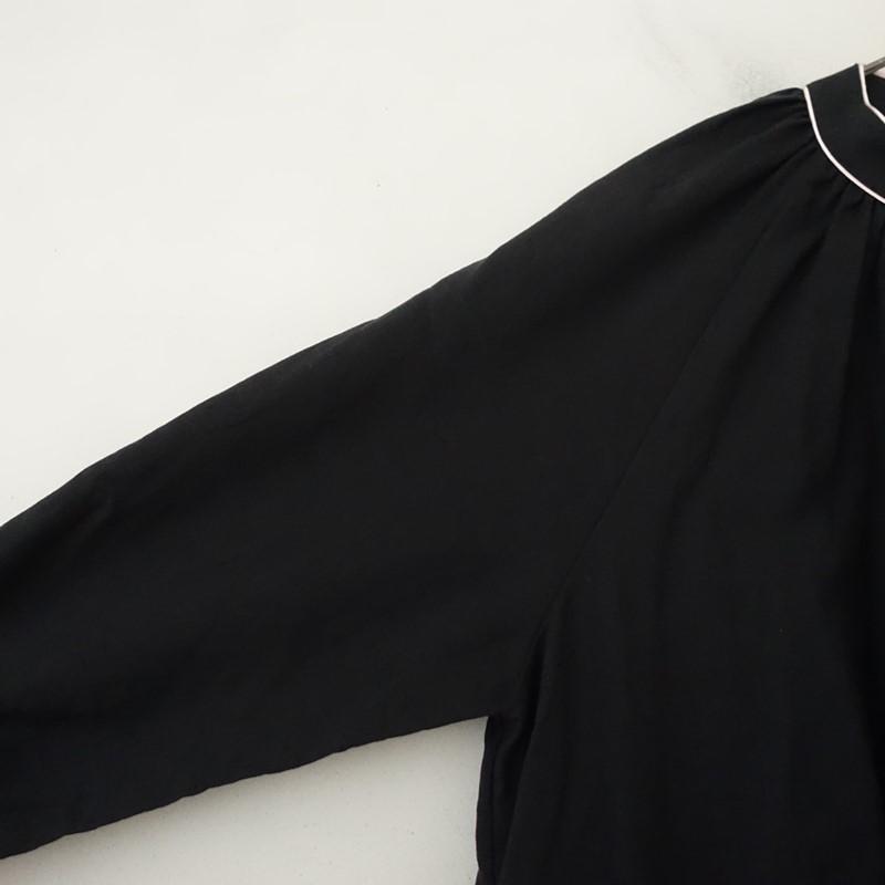 minä perhonen 黒プリーツ長袖シャツ NARACAMICIE】ドビークロスフロントプリーツ長袖シャツ(1(M)9号