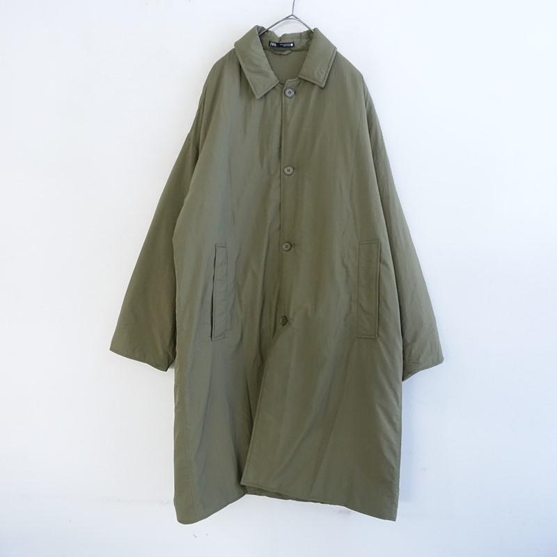 ザラ ZARA *中綿ナイロンロングコート*XLグリーンカーキ羽織