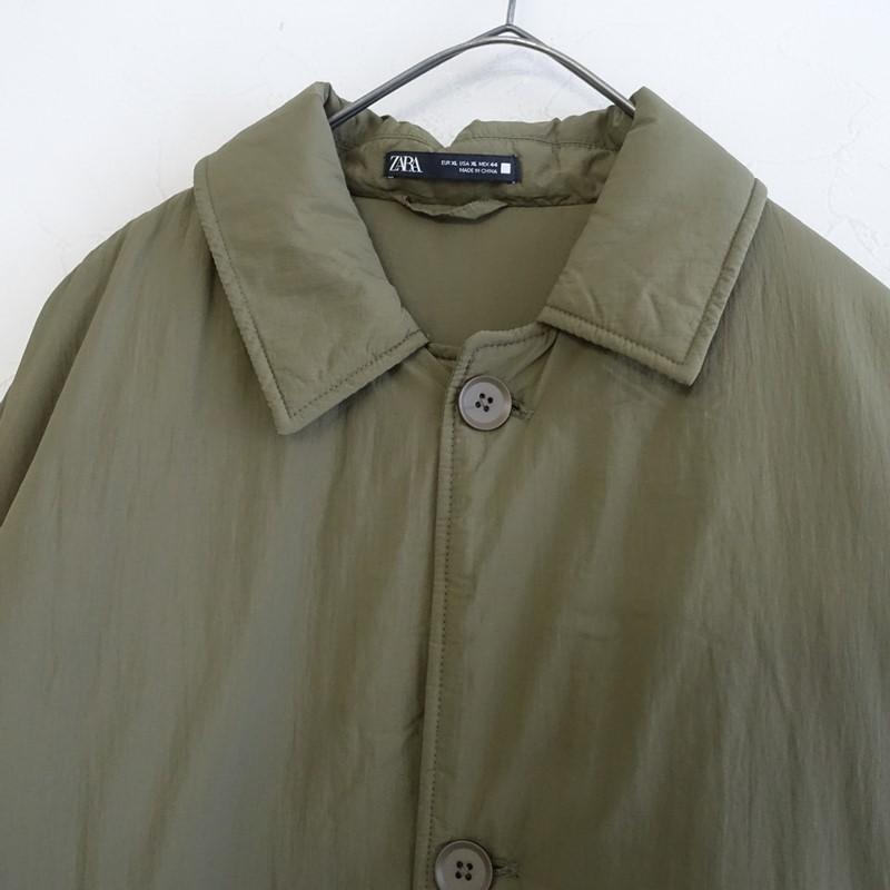 ザラ ZARA *中綿ナイロンロングコート*XLグリーンカーキ羽織アウター上 