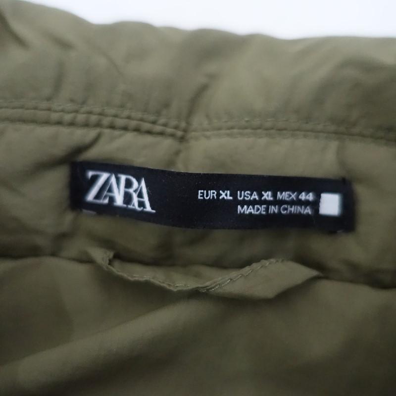 ザラ ZARA *中綿ナイロンロングコート*XLグリーンカーキ羽織アウター上 