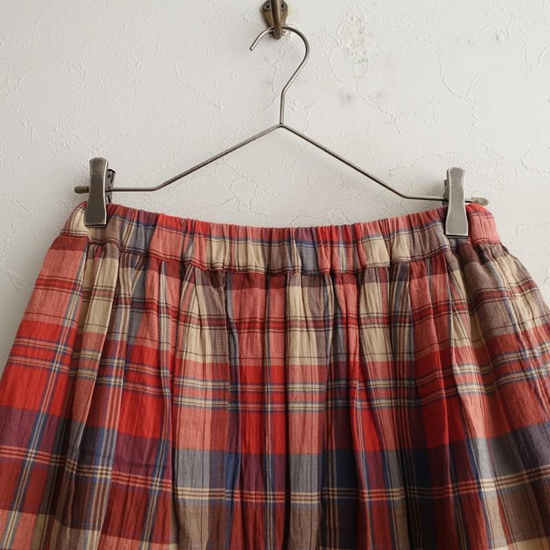 【ichi】タータンチェック柄 ギャザーワンピース赤×緑 100%コットン日本製 ichi】タータンチェック柄 ギャザーワンピース赤×緑 100%コットン日本製