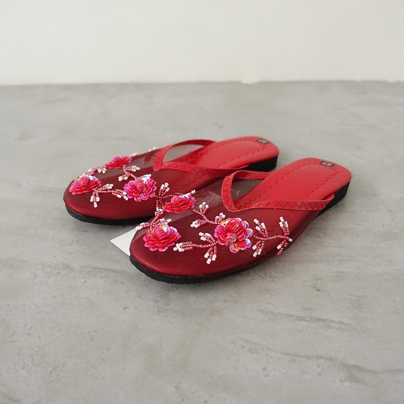 【新品未使用】Valentino サテン装飾サンダル 37 ビーズ刺繍 レッド HOUSE OF LOTUS（ハウス オブ ロータス） 【未使用】ハウスオブ