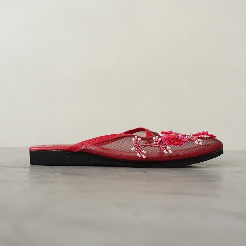 【新品未使用】Valentino サテン装飾サンダル 37 ビーズ刺繍 レッド HOUSE OF LOTUS（ハウス オブ ロータス） 【未使用】ハウスオブ