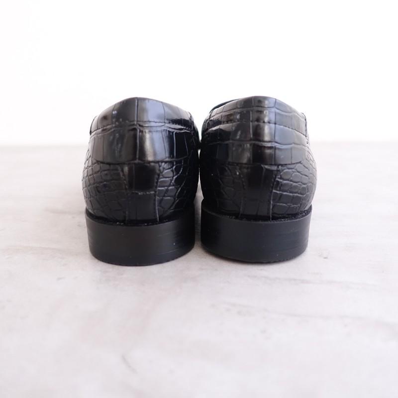未使用】ザラ ZARA *クロコ調型押しローファー 38/24*黒1225(sh10-2512