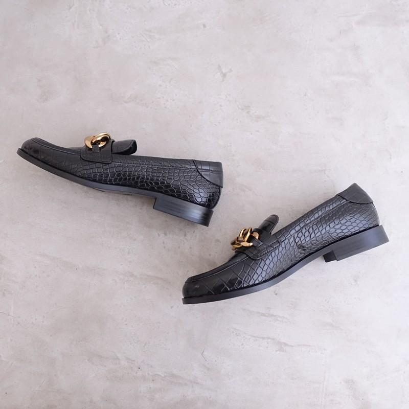 未使用】ザラ ZARA *クロコ調型押しローファー 38/24*黒1225(sh10-2512 