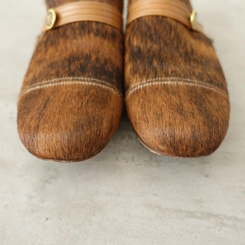 【美品】chausser スリッポン ローファー 23 ショセ 革靴 レザー chausser（ショセ） *ハラコシューズ 36/23*ブラウン系皮革靴レザー