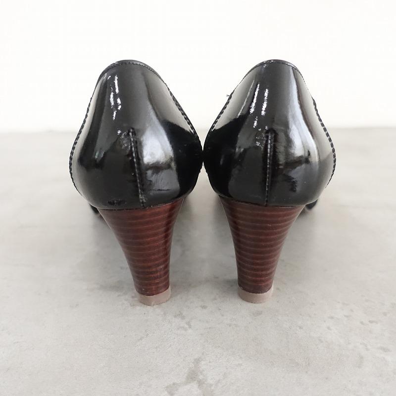 卑弥呼（HIMIKO） *リボン付きパンプス 25*黒ブラック皮革靴レザー