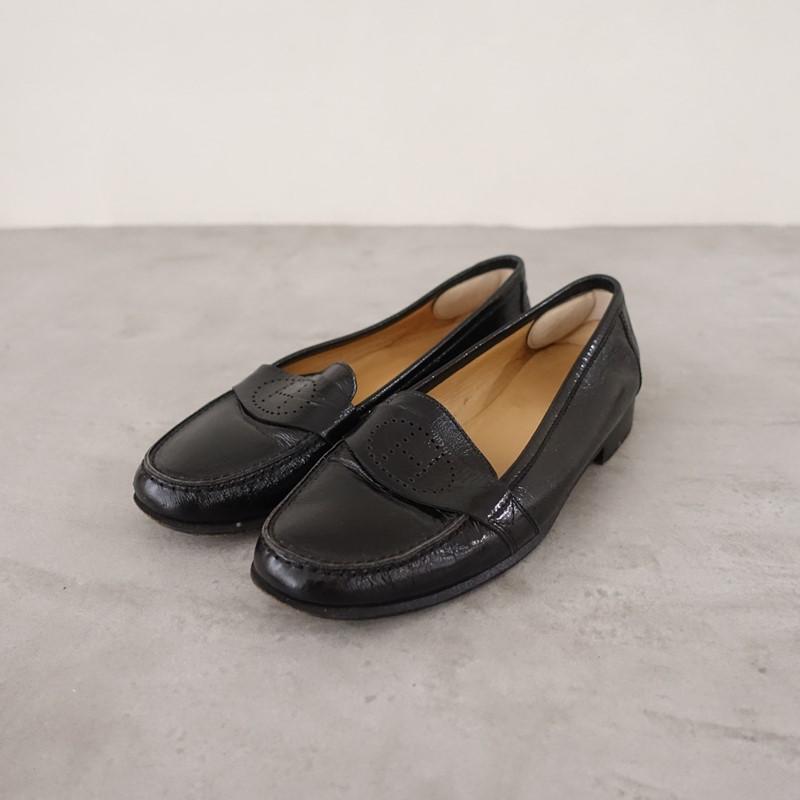 エルメス HERMES *レザーパンチングローファー 35.5/22.5*黒ブラック