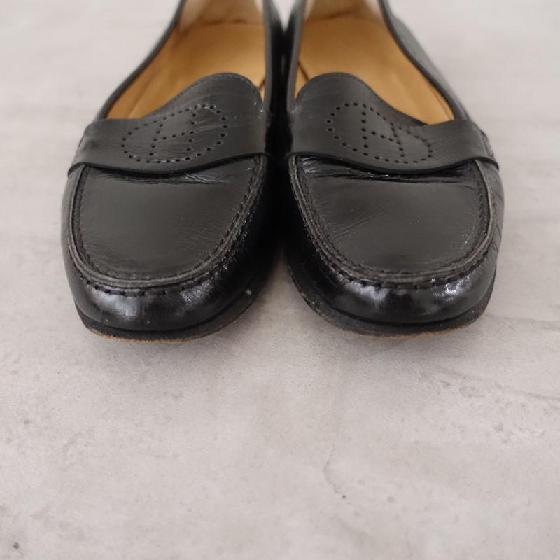エルメス HERMES *レザーパンチングローファー 35.5/22.5*黒ブラック
