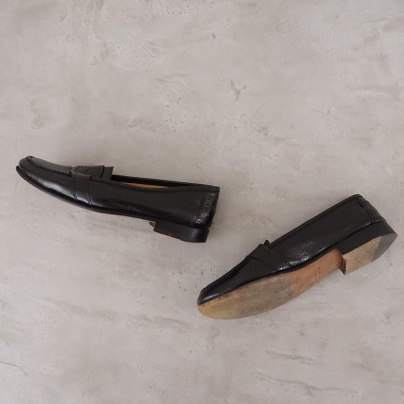エルメス HERMES *レザーパンチングローファー 35.5/22.5*黒ブラック