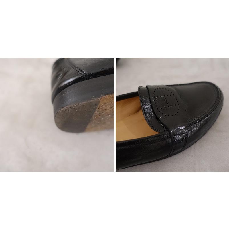 エルメス HERMES *レザーパンチングローファー 35.5/22.5*黒ブラック