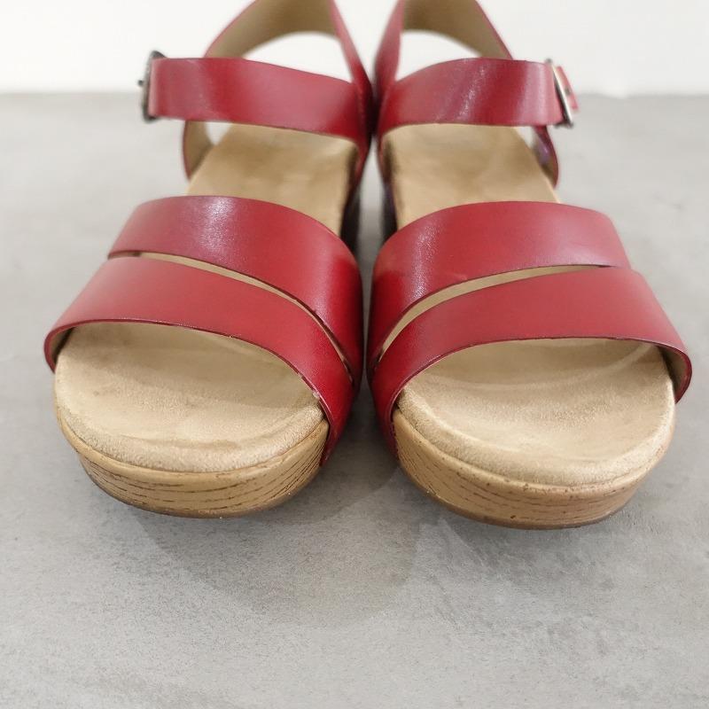 ダンスコ DANSKO *アンクルストラップサンダル 37/23.5*レッド赤レザー 