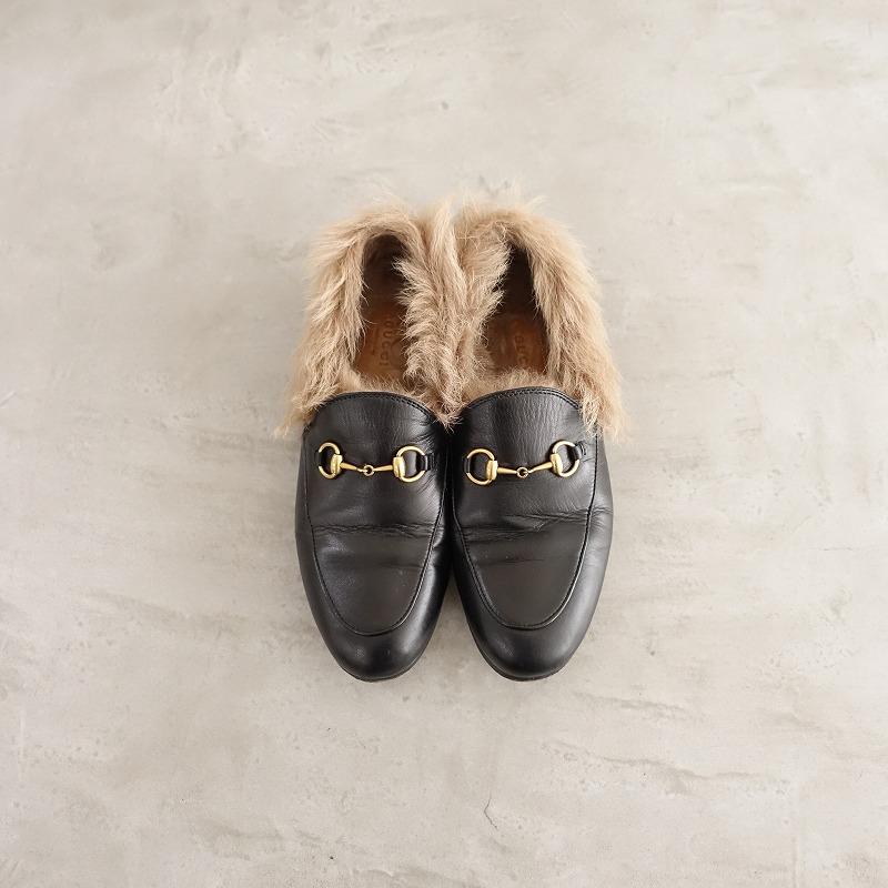 グッチ GUCCI *ファーローファー 37.5/23.5*ブラック黒ライト グッチ GUCCI *ファーローファー 37.5/23.5*ブラック黒ライト