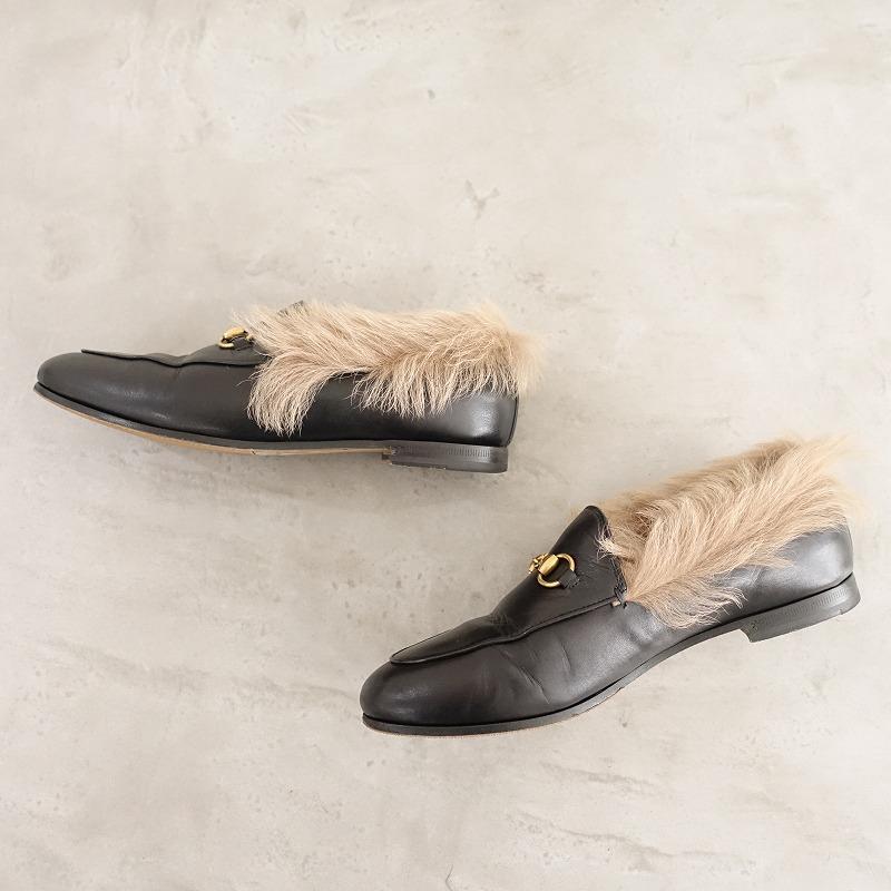 グッチ GUCCI *ファーローファー 37.5/23.5*ブラック黒ライト グッチ GUCCI *ファーローファー 37.5/23.5*ブラック黒ライト