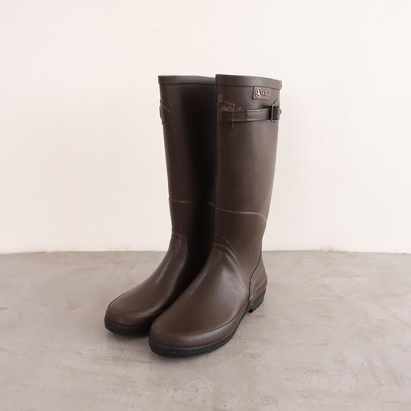 【試着のみ】エーグル AIGLE レインブーツ ロング　ダークブラウン 37 AIGLE エーグル *レインブーツ 37/24*ラバーブーツロングダーク