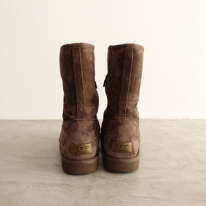 アグ UGG *サイドジップムートンブーツ 37/23*ダークブラウンレザー