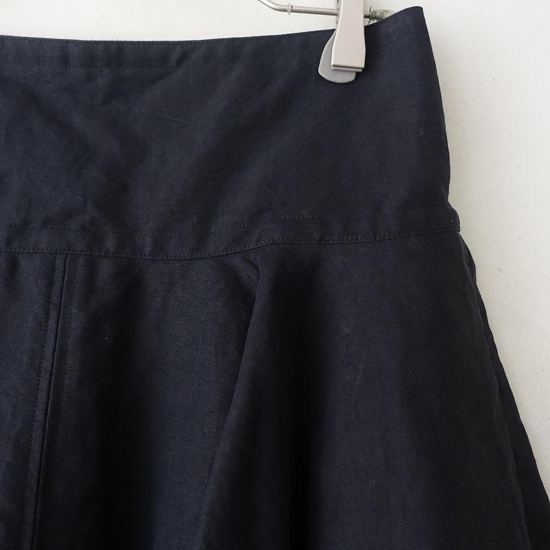 ドゥロワー Drawer *リネンコットンフレアスカート*38ボトムス濃紺  