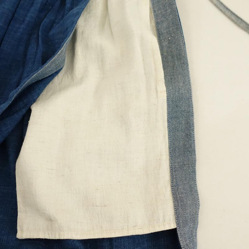 えみおわす *ラップスカート*M藍色ウエスト切替え腰紐リボン巻き