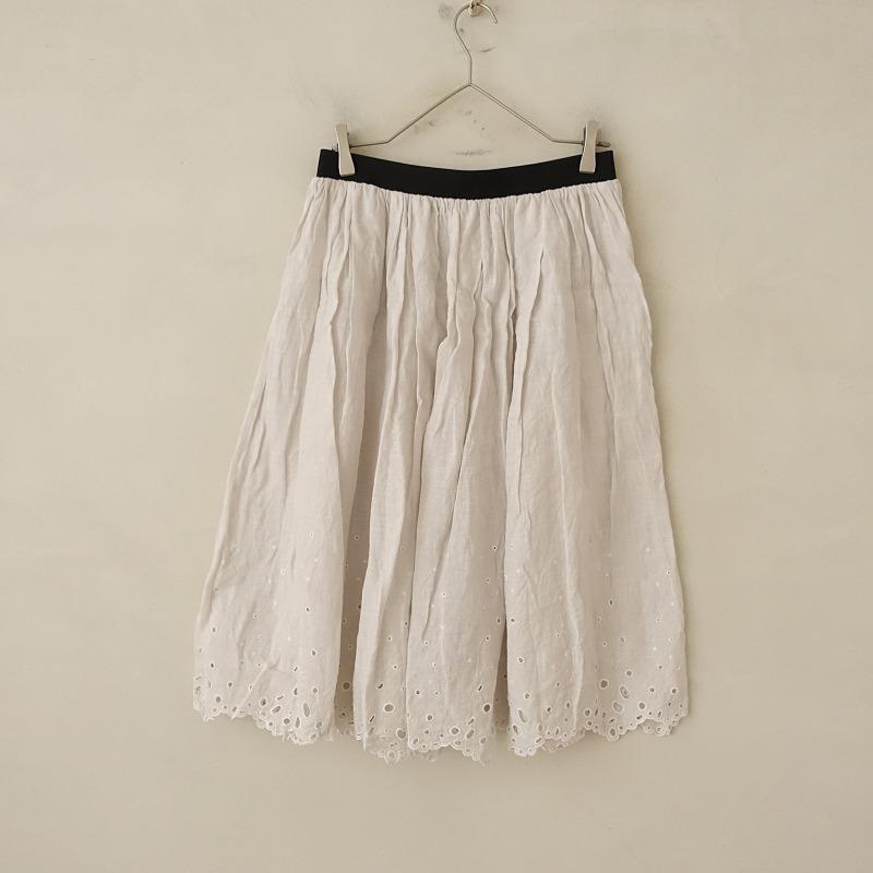 リゼッタ Lisette *リネンスカラップカットワーク刺しゅうスカート*麻