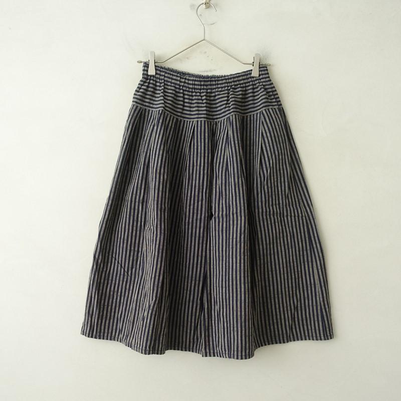 YAMMA 【定価1.9万】ヤンマ産業 *会津木綿 棒縞 タックスカート*藍色